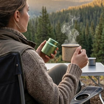 Personne regardant Boite a café et sa tasse a café
