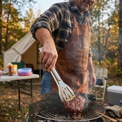 Pince barbecue homme qui fait cuisson en plein air