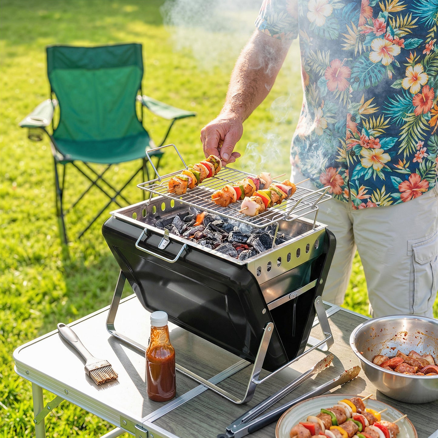 Barbecue valise grille sur élevé