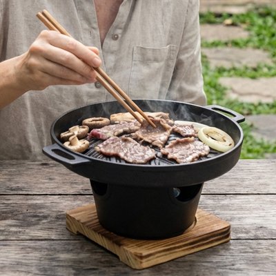Barbecue japonais sur table de bois