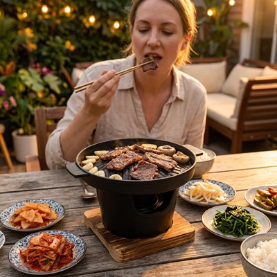 Barbecue japonais ur table avec des petits plats