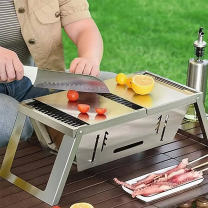 Barbecue portable couvert sert a la coupe de legume