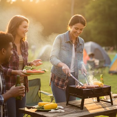 Barbecue portable en famille camping
