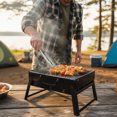 Barbecue portable sur table de camping
