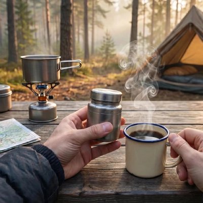 Boite a café avec bouilloire et tasse a café