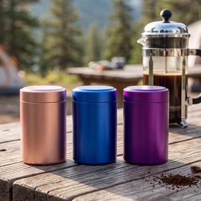 Boite a café avec ses trois couleur sur une table