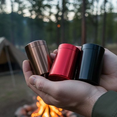Boite a cafe​ différente couleur tenus entre les mains