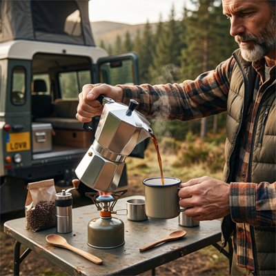 Cafetiere italienne avec rechaud et café pret