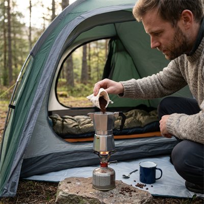 Cafetiere italienne sur une source de chaleur préparant le café