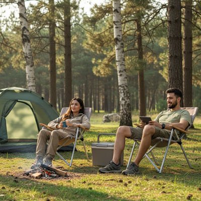 Chaise pliante de Camping prêt du feu de camp en camping