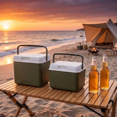 Glacière deux grandeur sur table a la plage