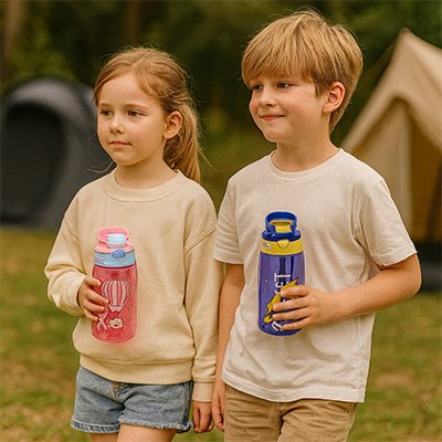 Gourde enfant deux enfants avec bouteilles