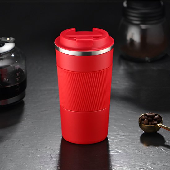 Gourde isotherme Rouge avec des grain de café