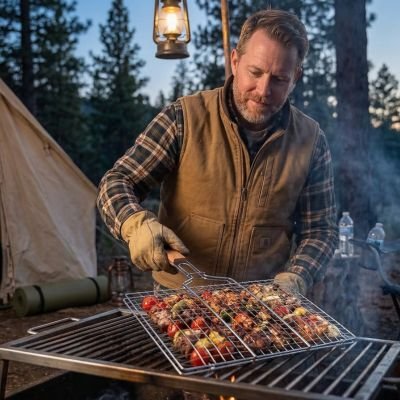 Grille barbecue​ - homme preparant dinner