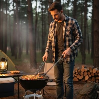 Grille barbecue ronde​ en camping pour cuire nourriture