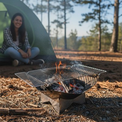 Grille barbecue sur un réchaud métal
