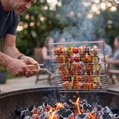 Grille pour barbecue personne qui retourne la nourriture sans brulure