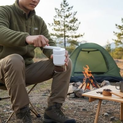 Moulin a café blanc autour d'un feu ​