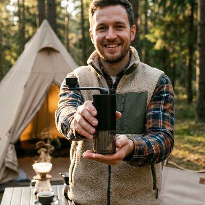 Moulin a café​ en présentation par un homme