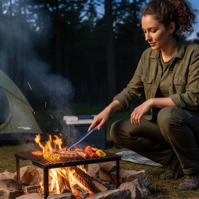 Pince barbecue a bout arrondie pour cuisson en camping 