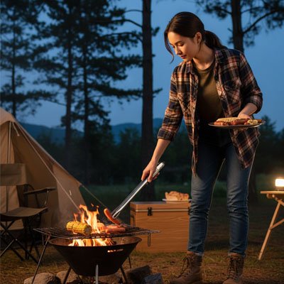 Pince barbecue et le repas est prêt pour le diner