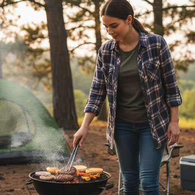 Pince barbecue femme fait cuisson en plein air