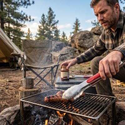 Pince barbecue homme fait cuisine en plein air