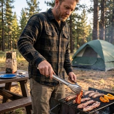 Pince barbecue homme qui fait cuir grillade
