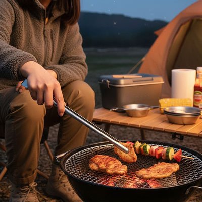 Pince barbecue homme qui fait la cuisson de grillade