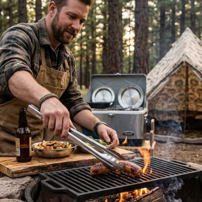 Pince barbecue homme qui retourne une saucisse