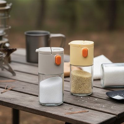 Pot a epice sur table exterieur en camping