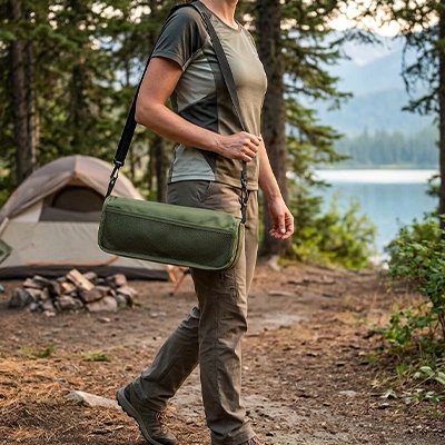 Tabouret pliable assemblé dans un sac assorti